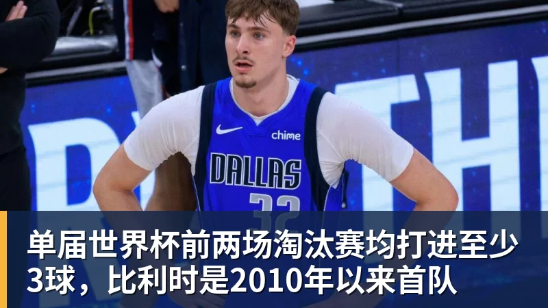 单届世界杯前两场淘汰赛均打进至少3球，比利时是2010年以来首队